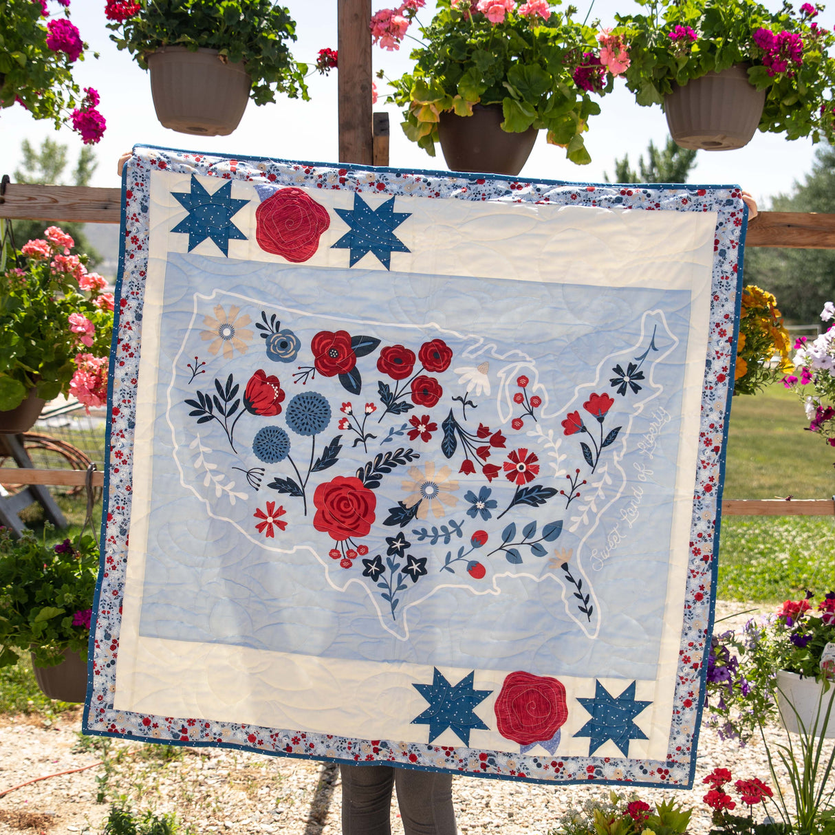 Sweet Land of Liberty Floral USA panel