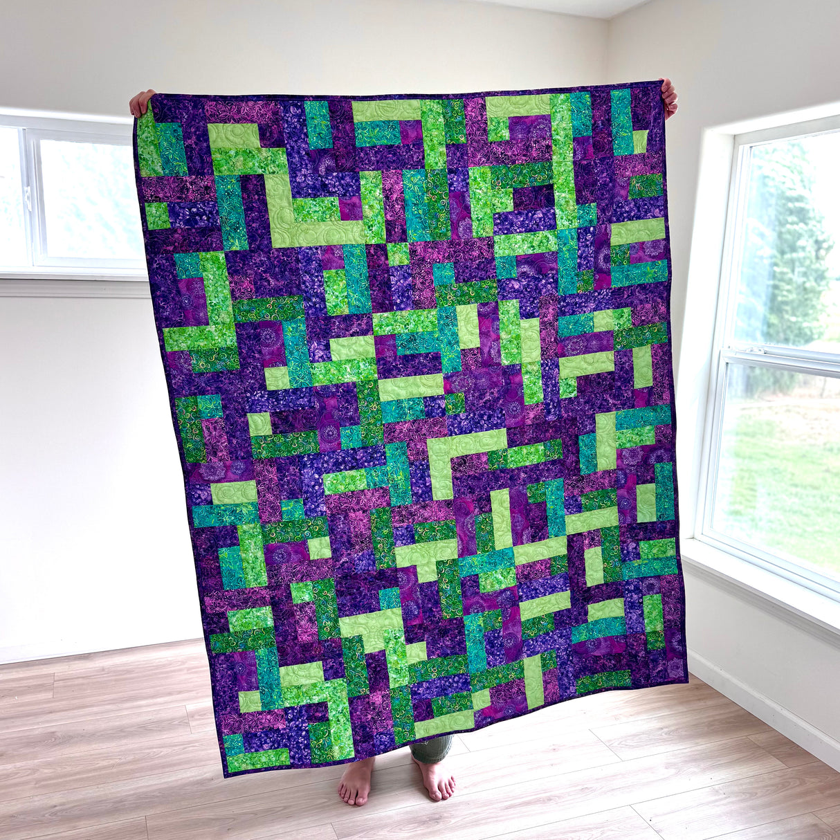 Purple and Lime Over and Under Precut Quilt Kit