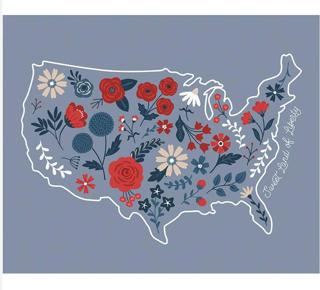 Sweet Land of Liberty Floral USA panel