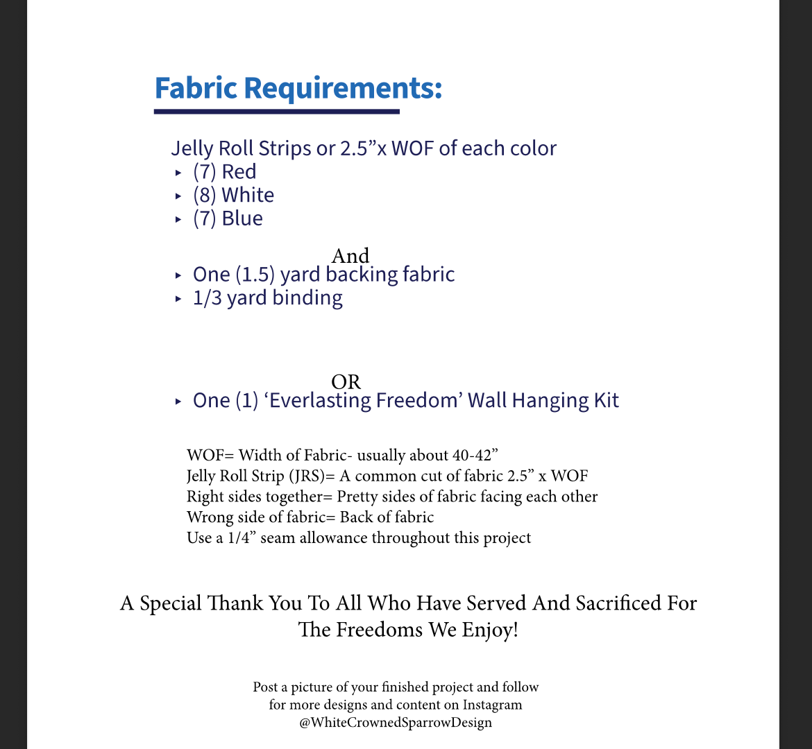 Floral Flag Precut Quilt Kit - Everlasting Freedom by White-crowned Sparrow