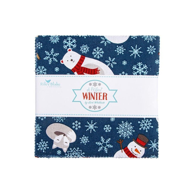 A Perfect Winter 5 inch Stacker charm pack 42 pieces by Lori Whitlock for Riley Blake Designs 5-17990-42 winter snowflake
