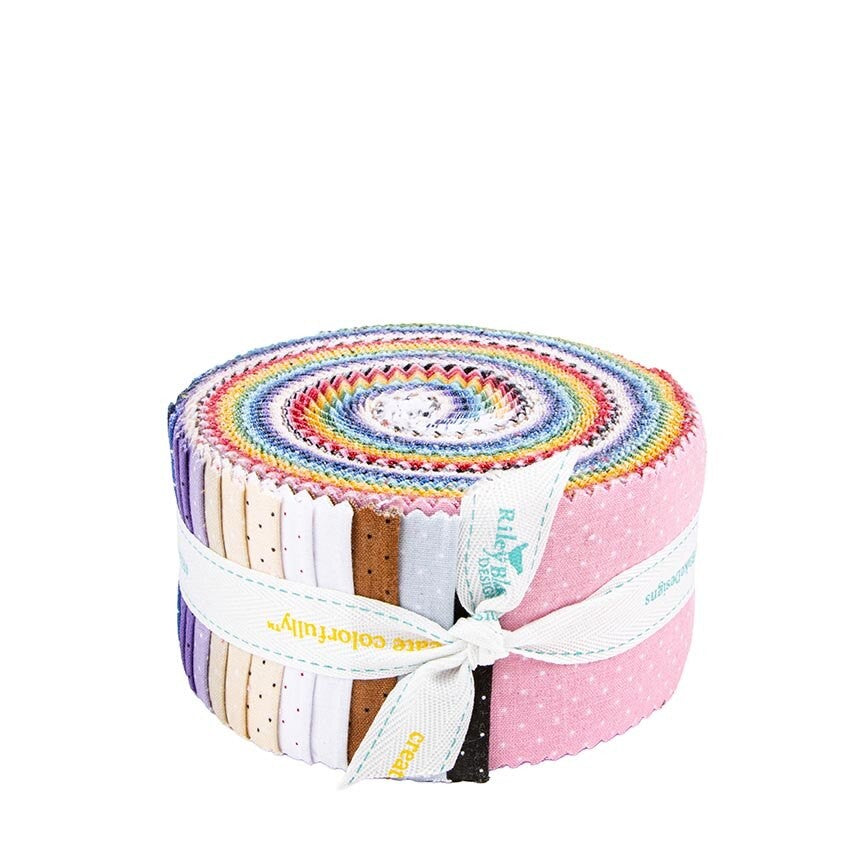 American Jane Pindots 2.5 inch Rolie Polie jelly roll precut quilt fabric by Sandy Klop for Riley Blake Designs