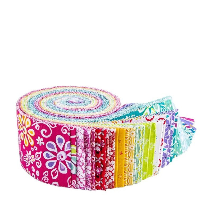 Chasing Rainbows Rolie Polie strips detail Leslie Ryan Riley Blake Designs floral rainbow garden