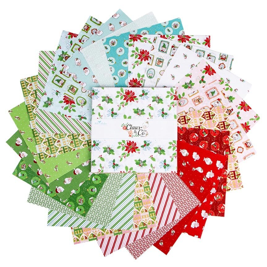 Claus and Co 10 inch layer cake 42 pieces Melissa Mortenson Riley Blake Designs holiday Santa