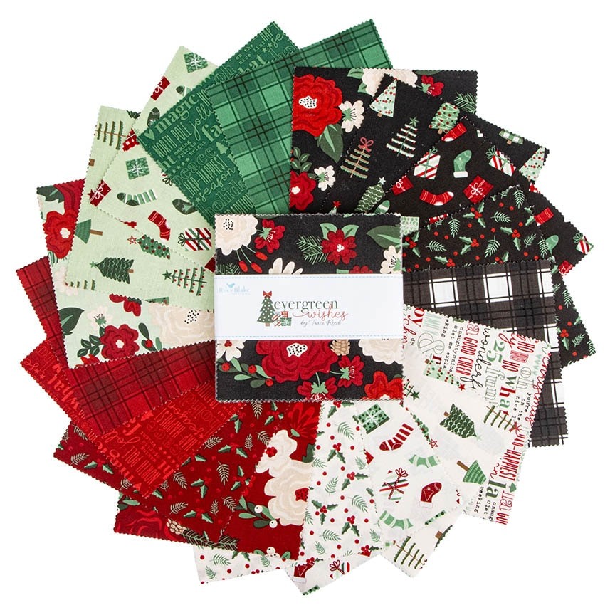 Evergreen Wishes 5 inch charm pack 42 pieces Traci Reed Riley Blake Designs Christmas holiday
