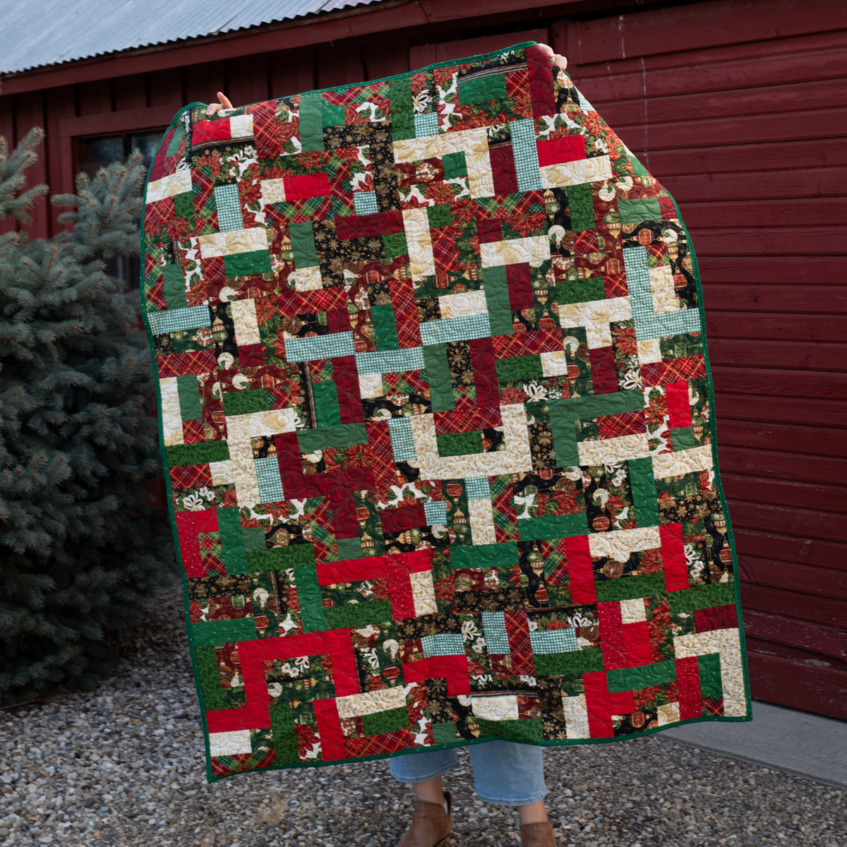 Poinsettias Christmas Over and Under Precut Quilt Kit