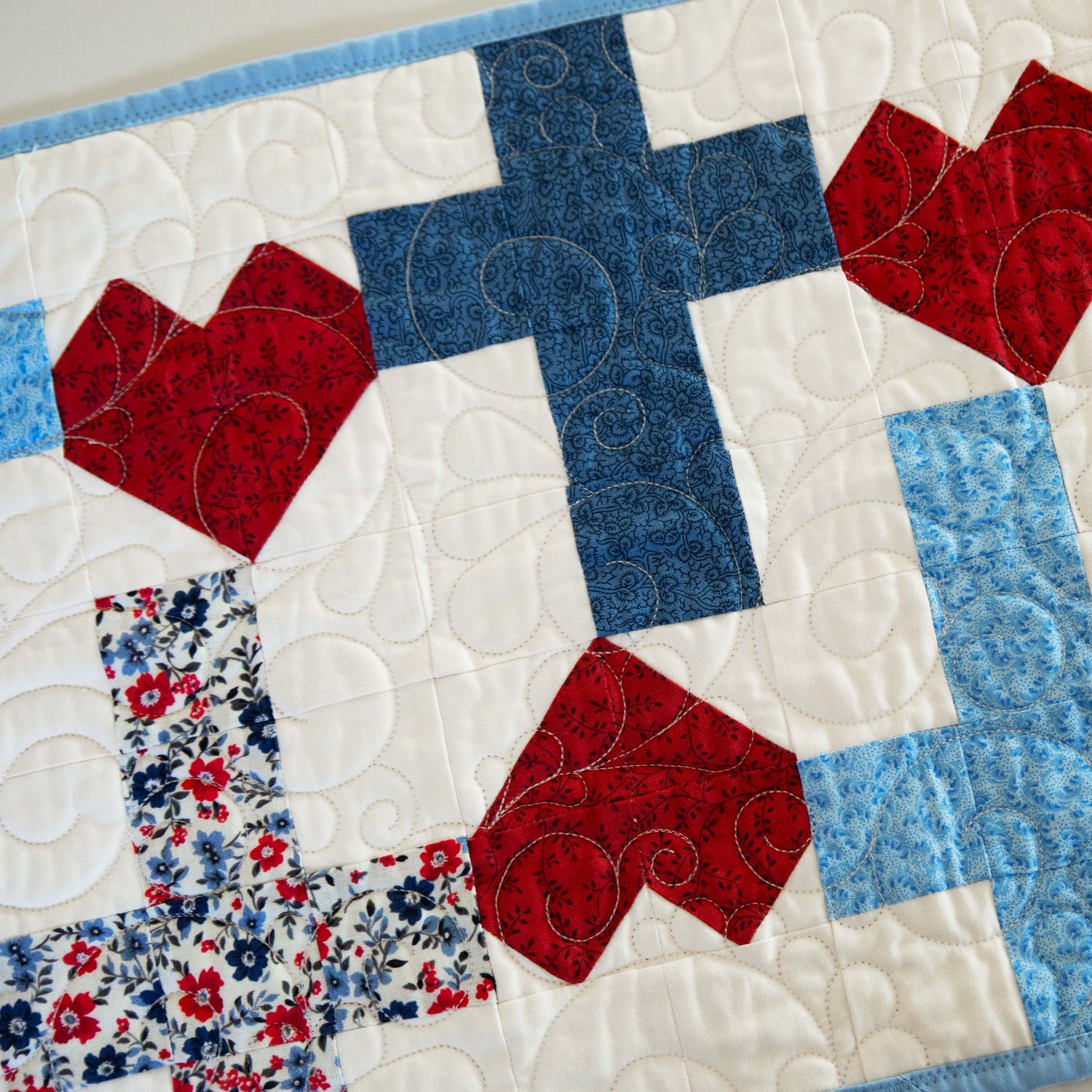 God Bless America Crosses and Hearts Quilted Table Runner Kit