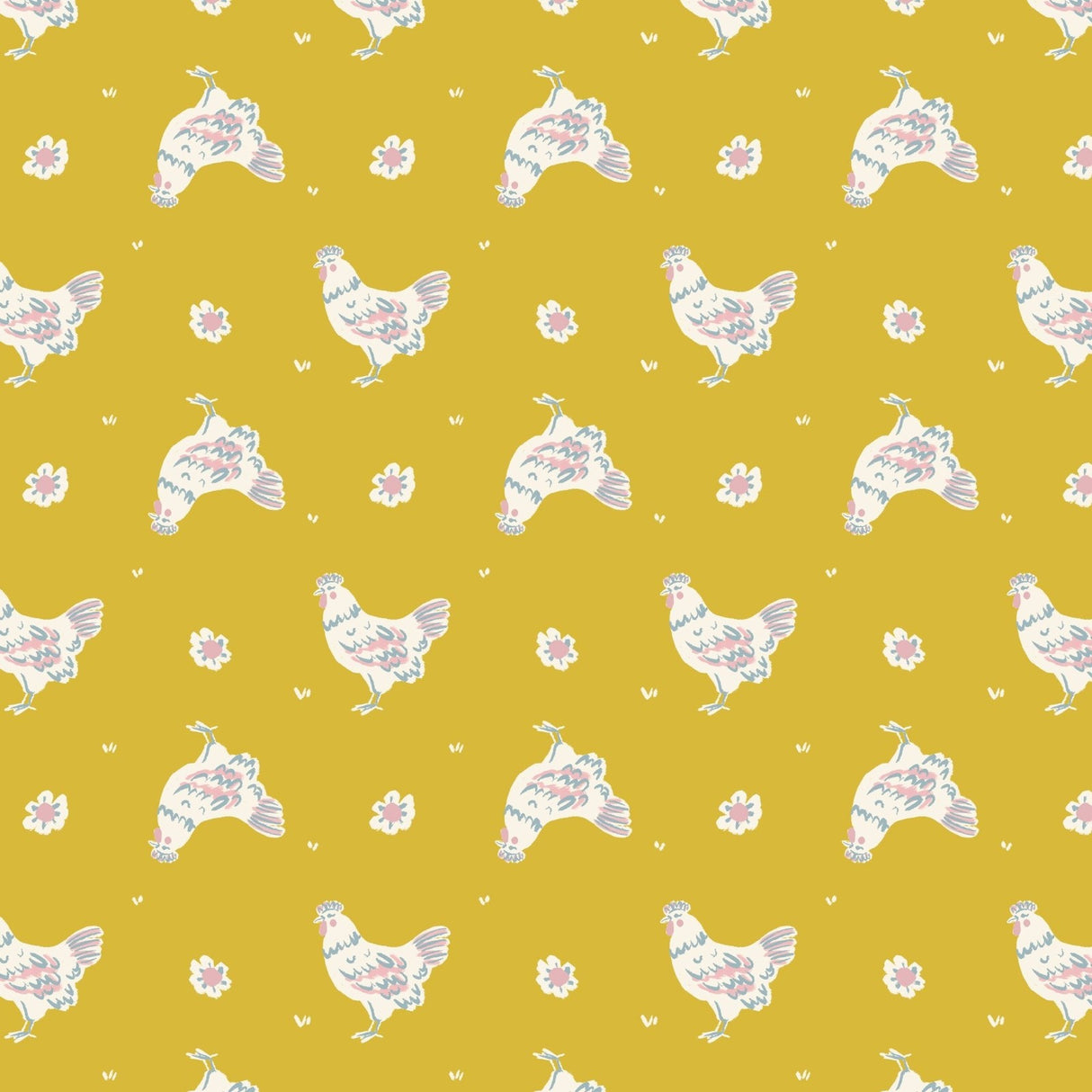 Happy Hens Gold Cloud 9 Fabrics Happy Homestead organic quilting cotton detail