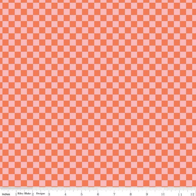 Modern Orange and Pink Checks fabric by the yard