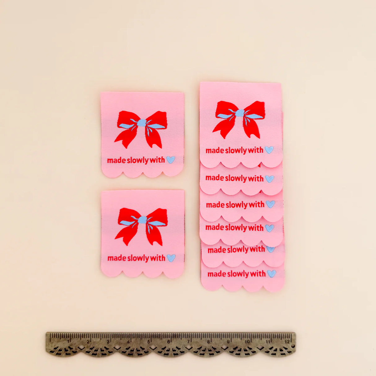 Pink Made Slowly with Love Woven Quilt Labels Minki Kim #010