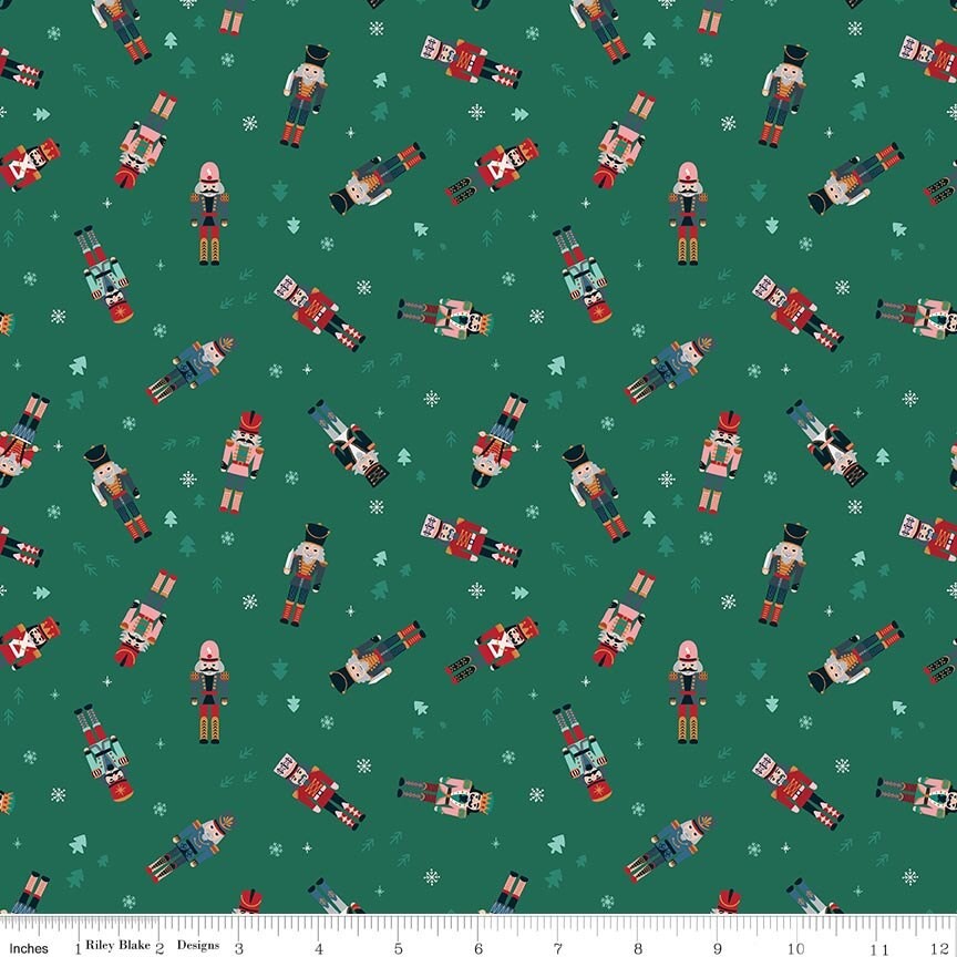 Nutcracker Tradition Nutcracker Toss Pine fabric by Jennifer Long for Riley Blake Designs by the yard CD17672-PINE green holiday