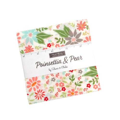 Poinsettia and Pear Charm Pack 5 inch squares 42 pieces by Sherri and Chelsi for Moda Fabrics 37710PP Christmas holiday botanical
