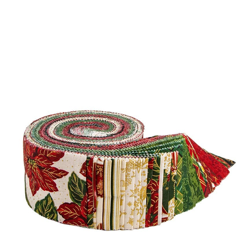 Poinsettias at Christmas Rolie Polie strips detail Jennifer Bosworth Riley Blake Designs poinsettia floral