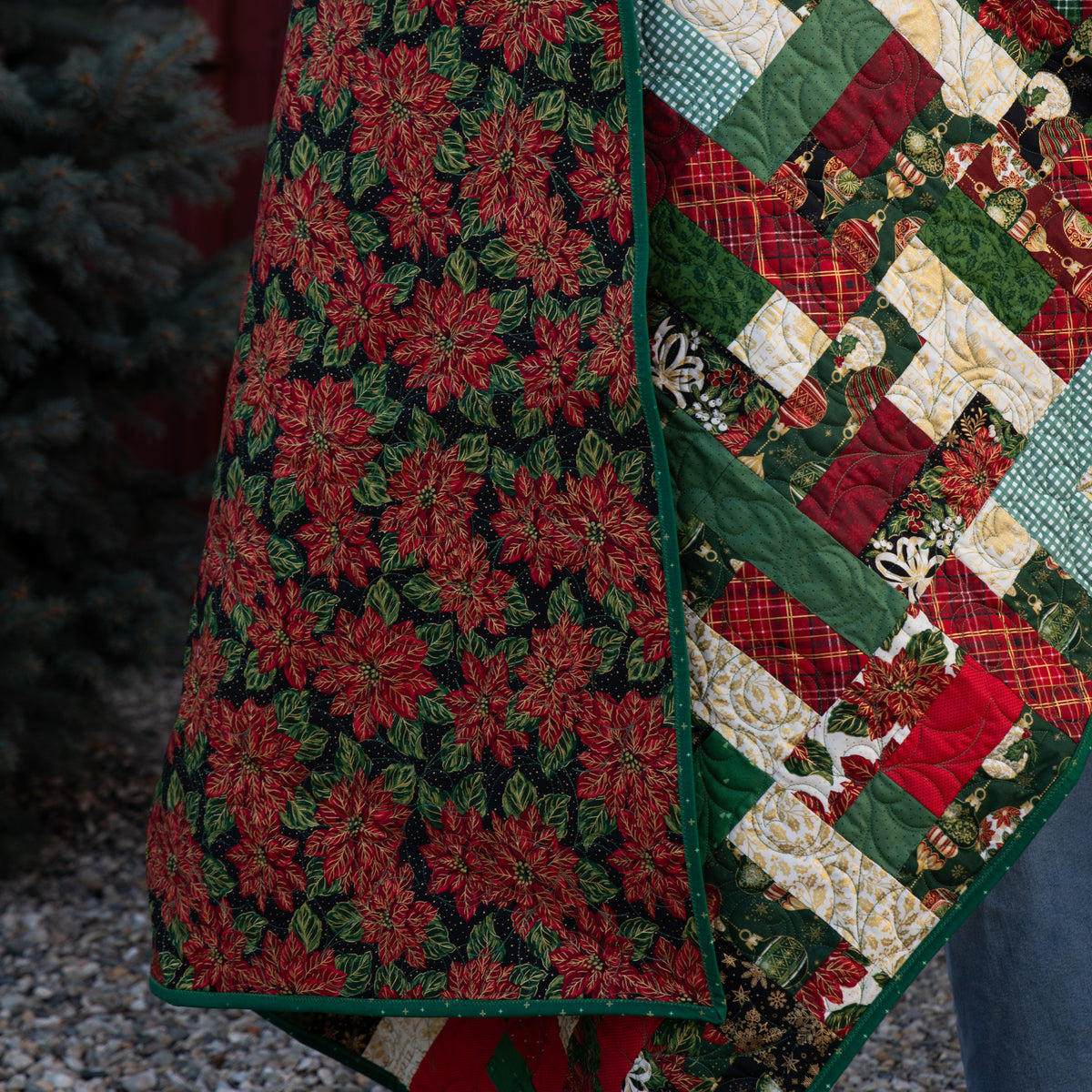 Poinsettias Christmas Over and Under Precut Quilt Kit