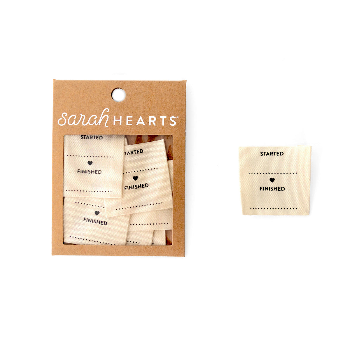 Started and Finished Write in Fabric Labels - Sarah Hearts Quilt Labels #105