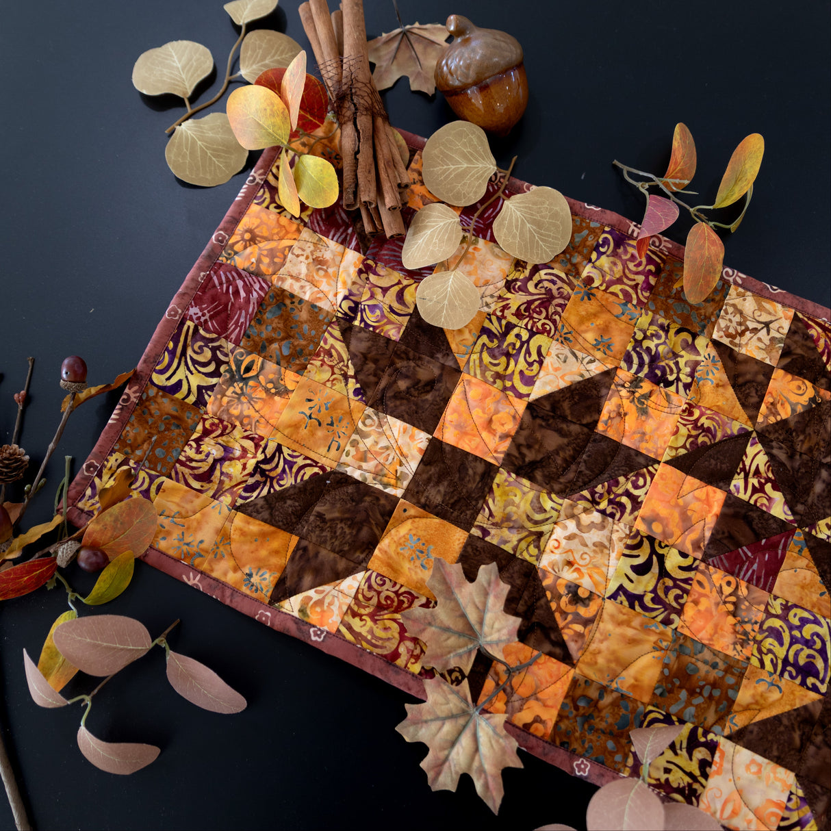 Standout Stars in Falling Leaves Quilted Table Runner Precut Quilt Kit