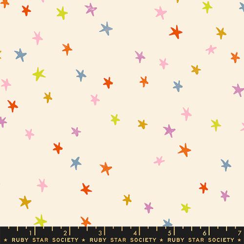 Starry Multi Colored Stars on Cream Ruby Star Society By the Yard