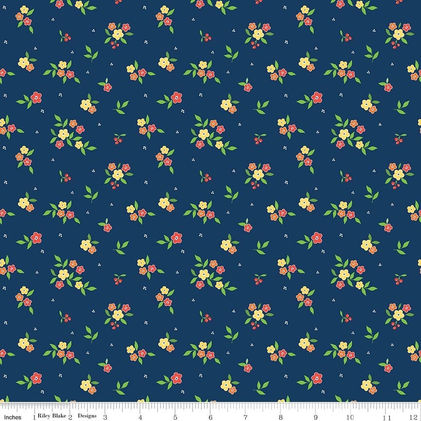Summer's in Town Floral Navy quilting cotton by Sandy Gervais for Riley Blake Designs C17532-NAVY