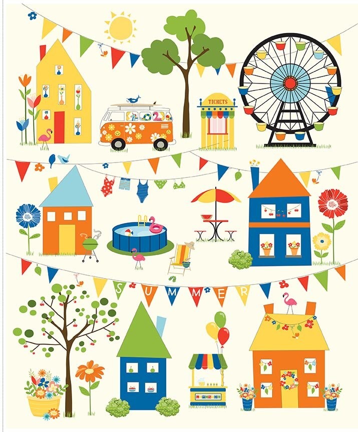 Summer's in Town Panel by Sandy Gervais for Riley Blake Designs quilting cotton fabric