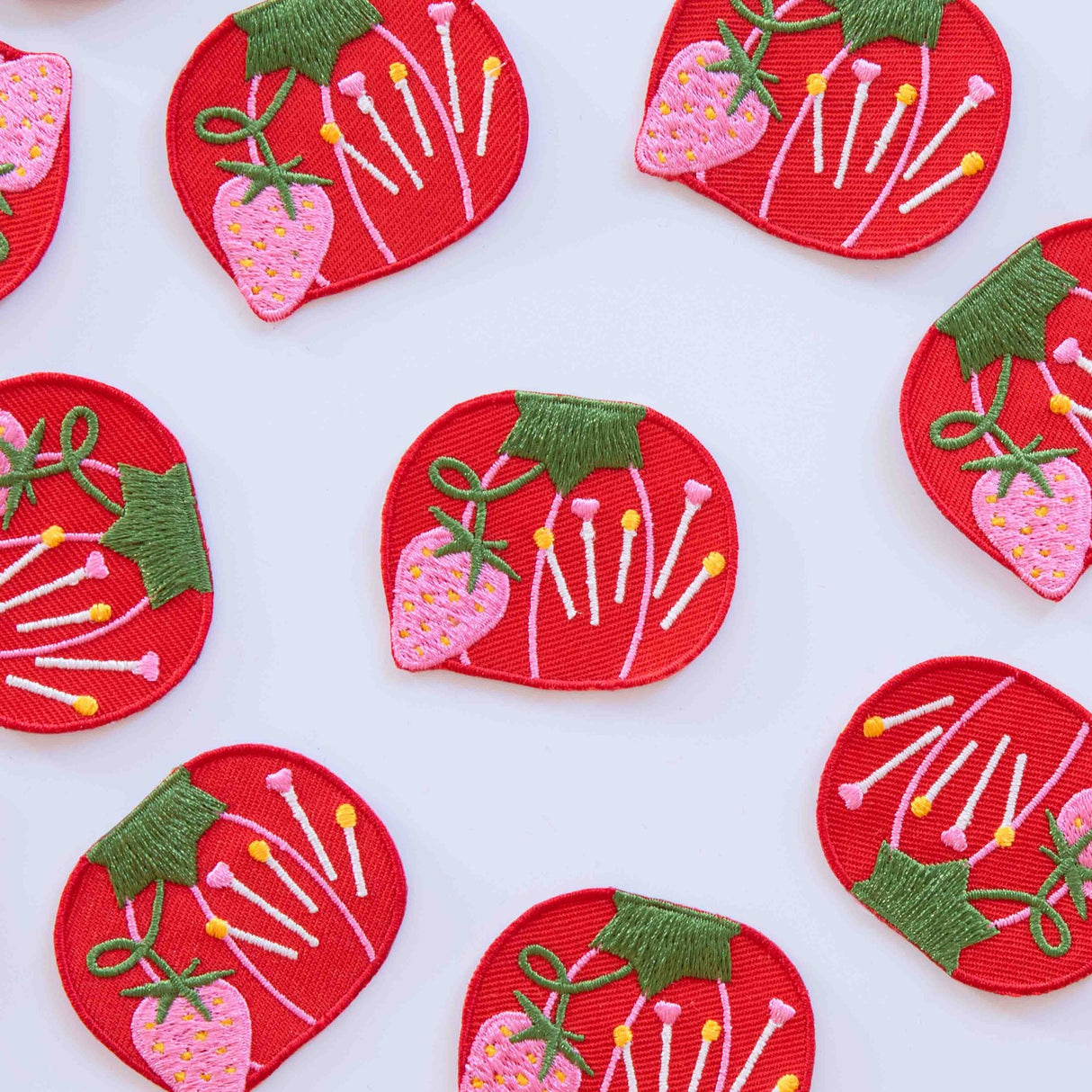 Tomato Pincushion Iron-On Patch Sarah Hearts lifestyle hat bag jacket application