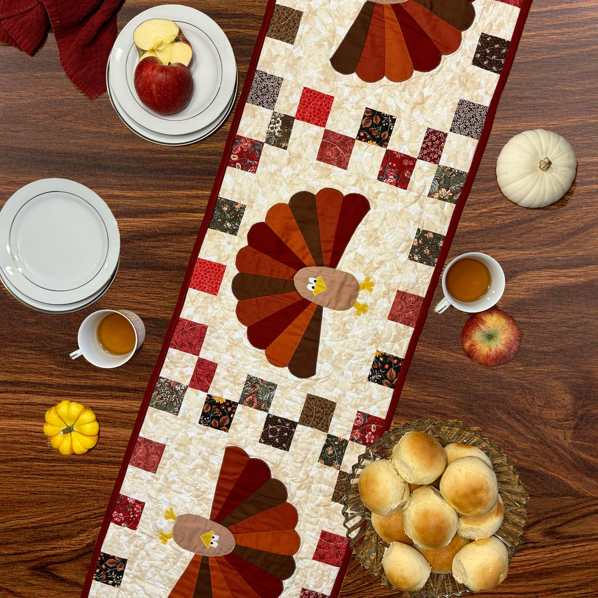 Turkey Thanksgiving Quilted Table Runner Precut Quilt Kit W/ Backing