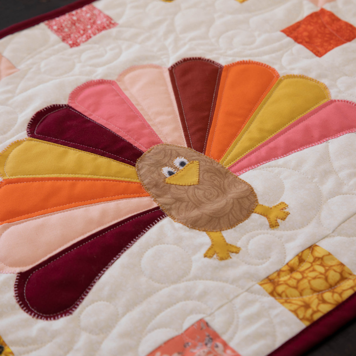 Turkey Thanksgiving Quilted Table Runner Precut Quilt Kit W/ Backing