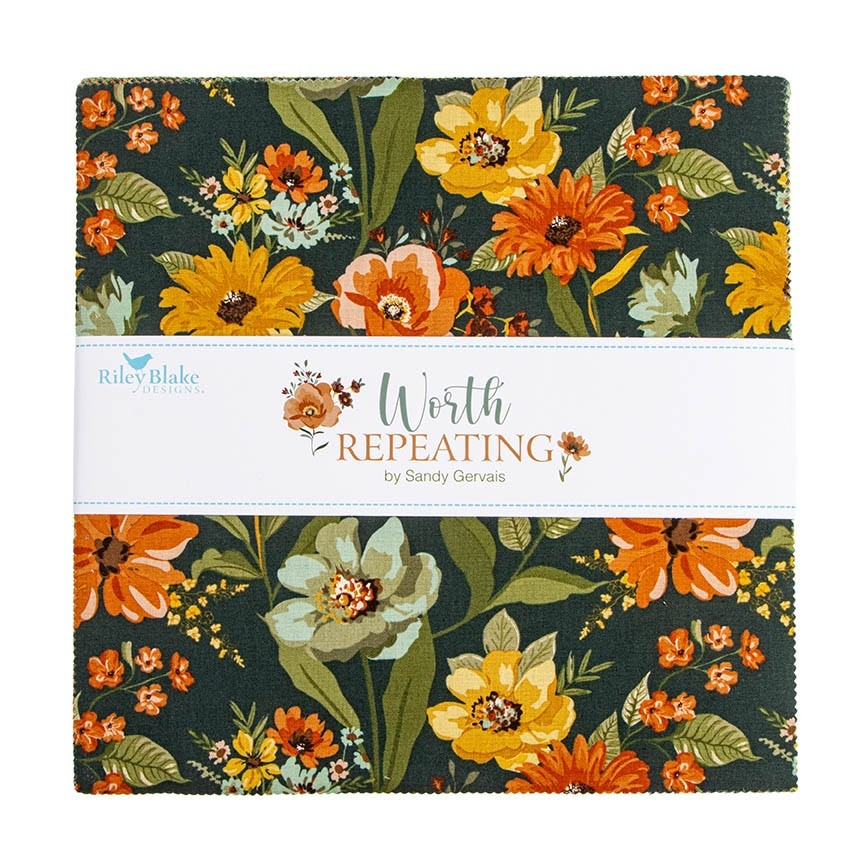 Worth Repeating 10 inch Stacker layer cake 42 pieces by Sandy Gervais for Riley Blake Designs 10-18260-42 floral cozy warm