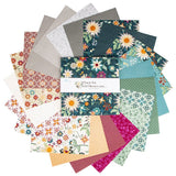 Where the Wild Flowers Are 10 inch Stacker by Judi Madsen fanned out – teal, sage, gray, cream, berry and gold folk floral squares