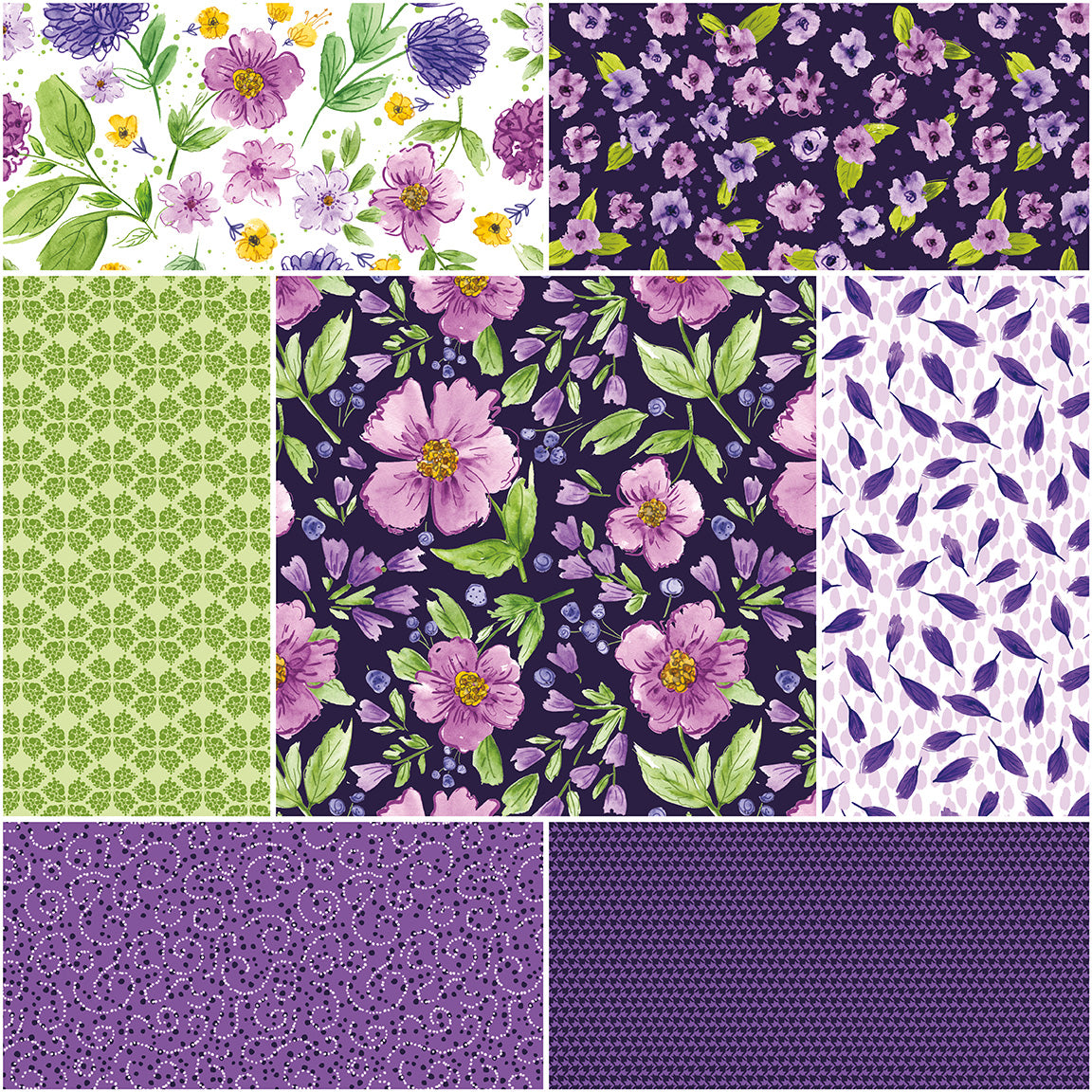 Plum Petals purple and green jelly roll by Diane Labombarbe for Riley Blake