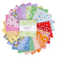 Traditional 30's 5 inch Stacker by Lindsay Wilkes fanned out – 1930s reproduction feedsack floral charm squares in pink, lavender, green, blue, red, orange and yellow