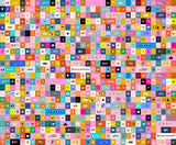 Selvedge Magic Icons Multi RS5181 11 by Ruby Star Society for Moda Fabrics – rainbow grid of tiny colorful tiles with stars, moons, flowers, hearts and sewing icons, quilting cotton by the yard