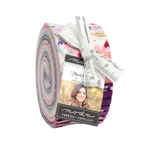 Fleur The Love Jelly Roll by Create Joy Project for Moda Fabrics, 40 precut 2.5 inch fabric strips rolled and tied