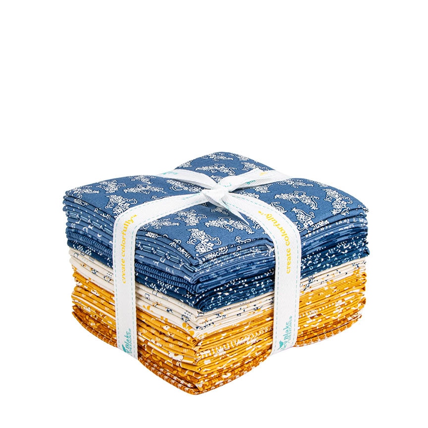 Denim & Daisy Fat Quarter Bundle FQ-18130-21 by Lori Holt for Riley Blake Designs – 21 fat quarters in denim blue, golden yellow and cream