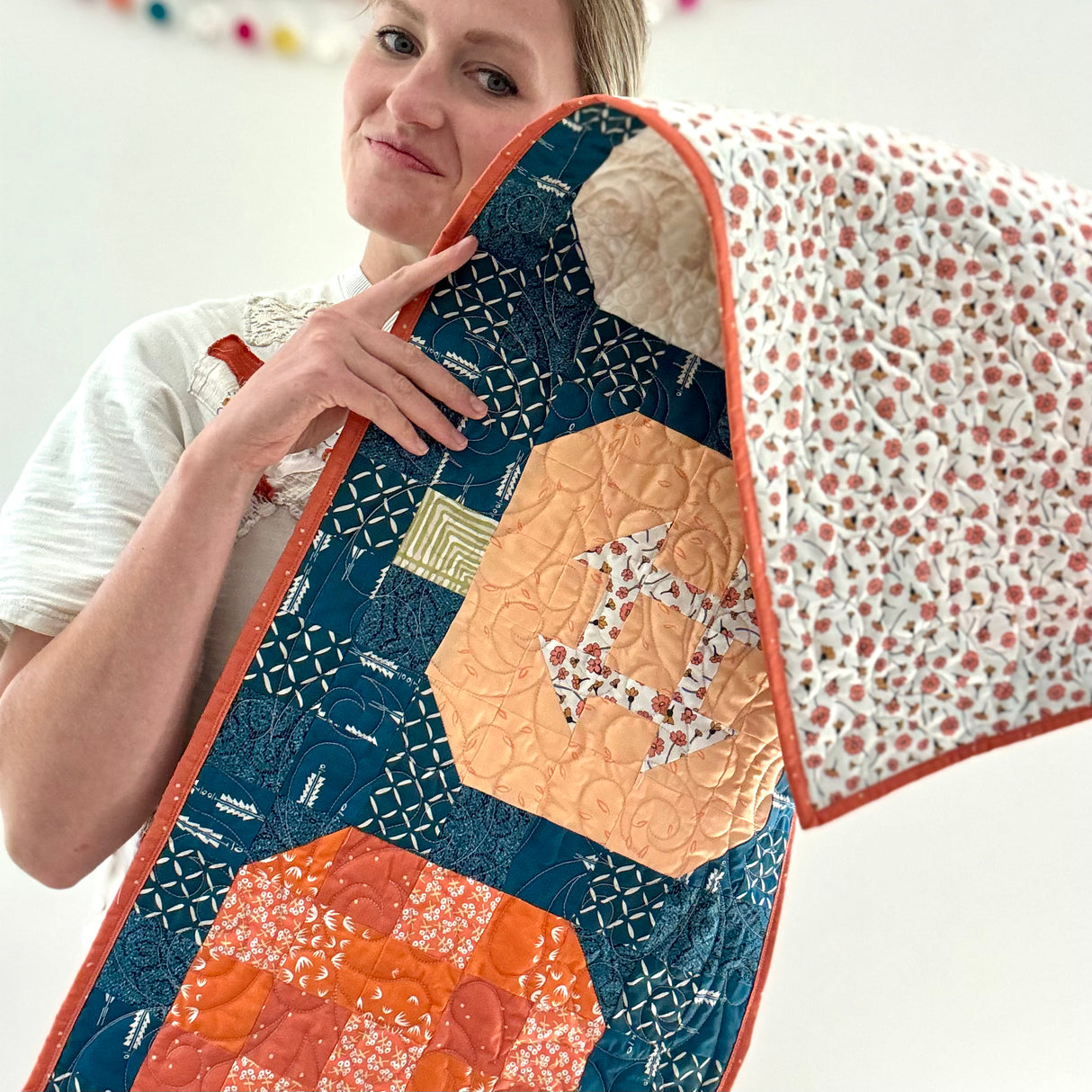 Limited Edition Navy Blue Pumpkin Table Runner Precut Quilt Kit
