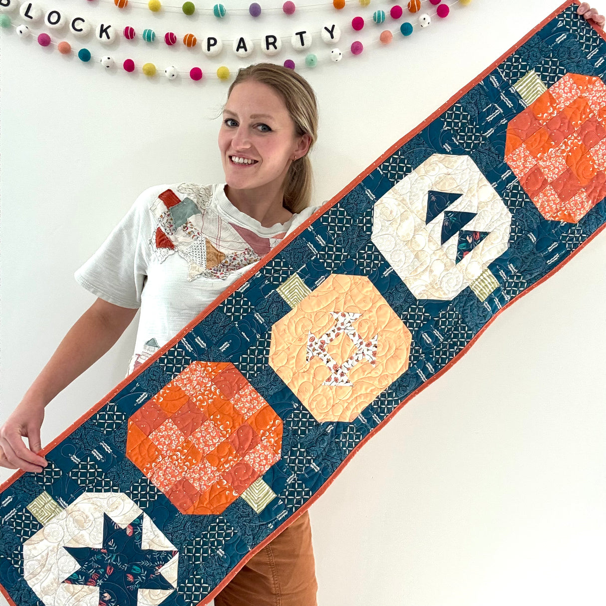 Limited Edition Navy Blue Pumpkin Table Runner Precut Quilt Kit