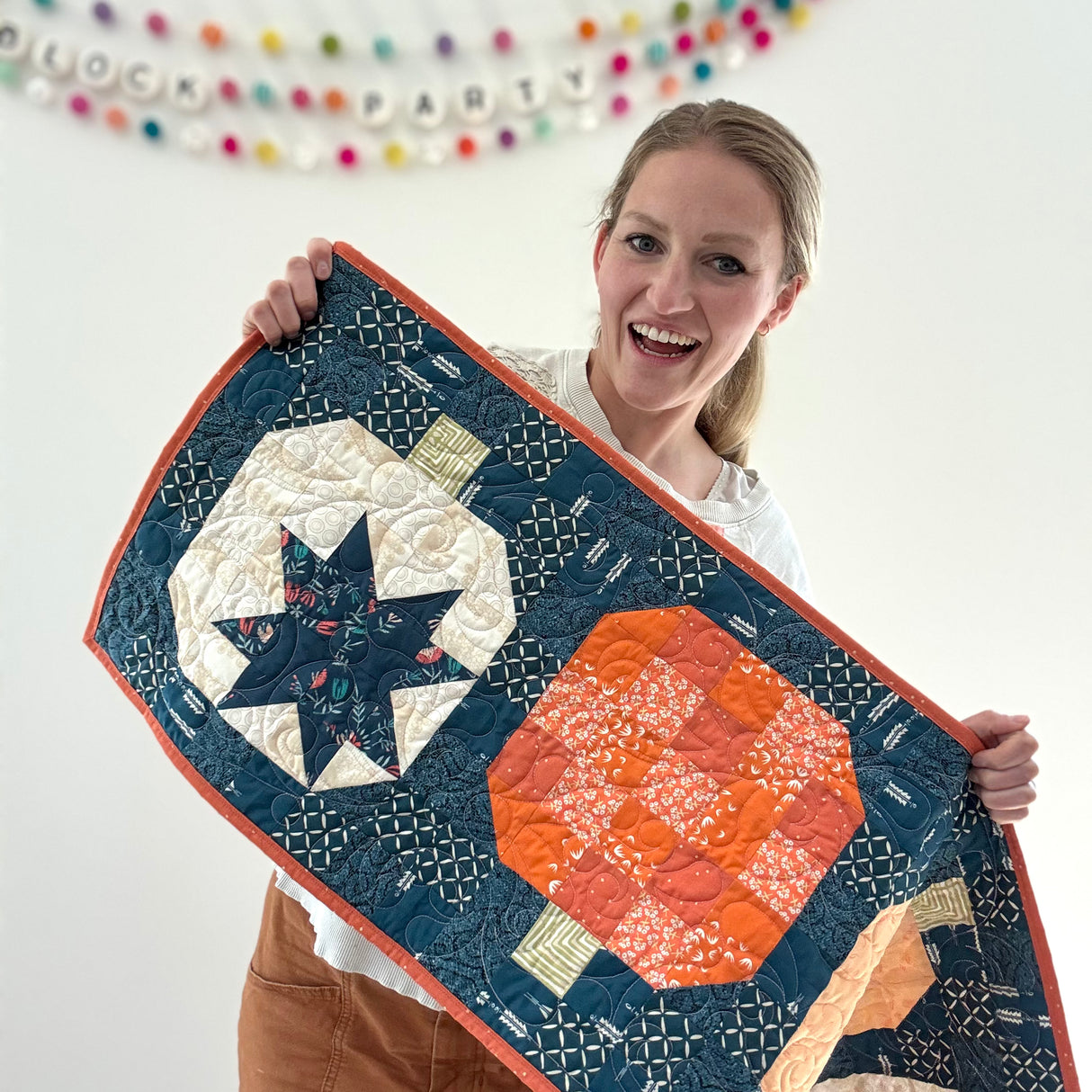 Limited Edition Navy Blue Pumpkin Table Runner Precut Quilt Kit