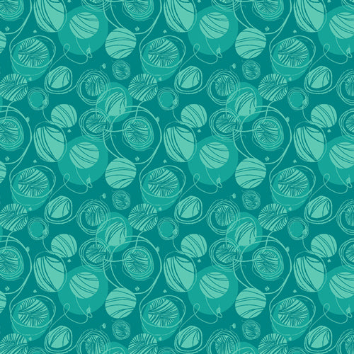 Caturday Fun Teal Yarn Balls Fabric Art Gallery Fabrics by the yard