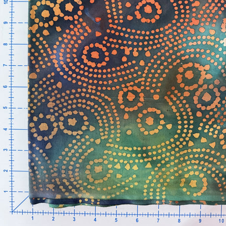 Quilters Batiks Dark blue green orange dots