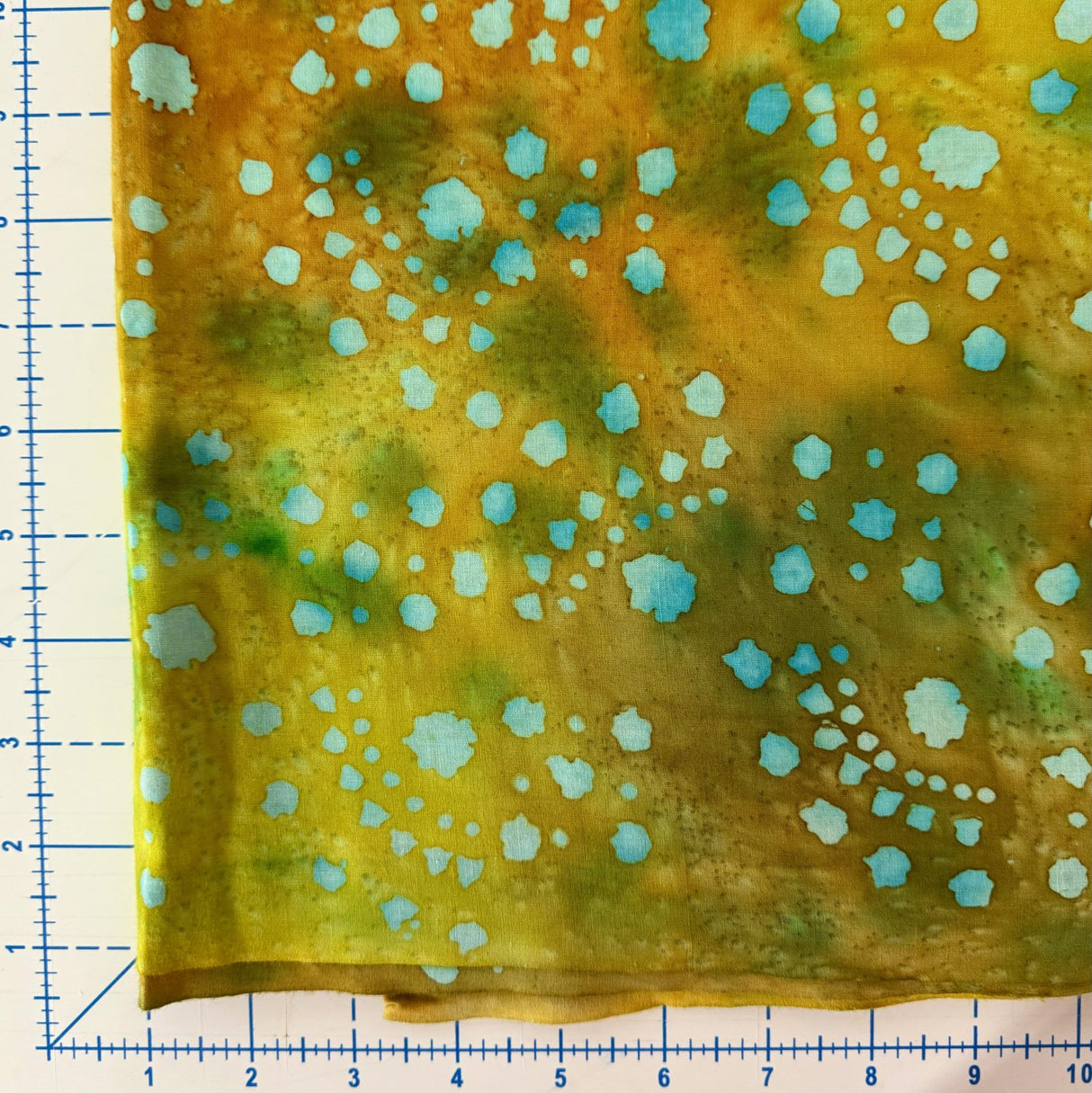 Quilters Batiks Yellow turquoise dots