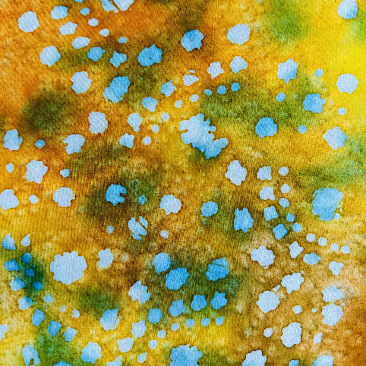 Quilters Batiks Yellow turquoise dots