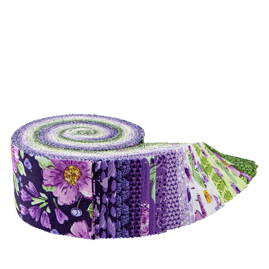 Plum Petals purple and green jelly roll by Diane Labombarbe for Riley Blake