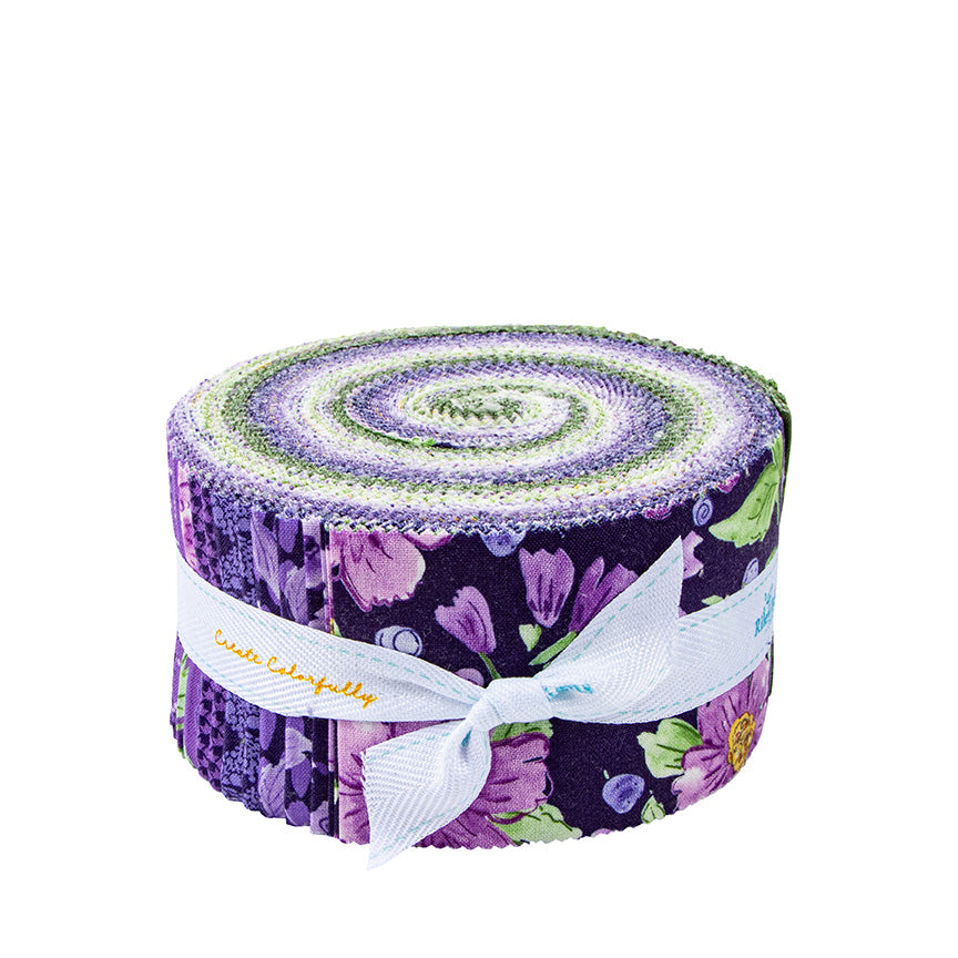 Plum Petals purple and green jelly roll by Diane Labombarbe for Riley Blake