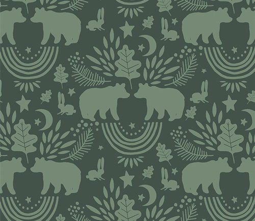 Tissu vert Loud Encounter avec des éléments forestiers ton sur ton