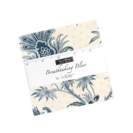 Breathtaking Blues Charm Pack 5 inch squares 42 pieces by 3 Sisters for Moda Fabrics 44400PP blue floral geometric