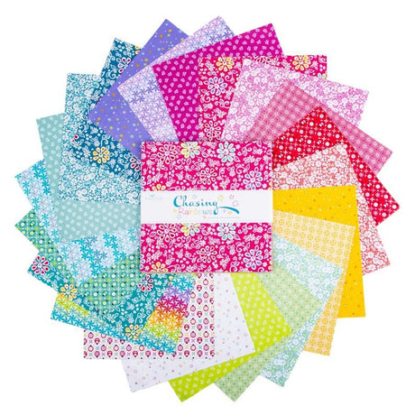 Chasing Rainbows 10 inch squares detail Leslie Ryan Riley Blake Designs floral rainbow garden