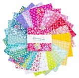 Chasing Rainbows 5 inch squares lifestyle detail Leslie Ryan Riley Blake Designs floral rainbow garden
