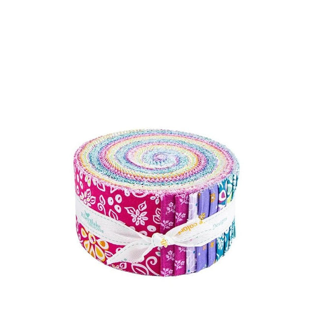 Chasing Rainbows Jelly Roll 2.5 inch strips 40 pieces by Leslie Ryan Blooming Boldly Designs for Riley Blake Designs floral rainbow