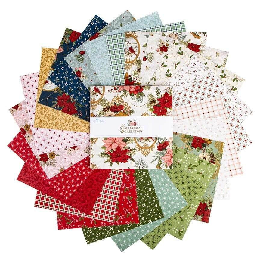 Christmas Greetings 10 inch layer cake 42 pieces Sandy Gervais Riley Blake Designs holiday