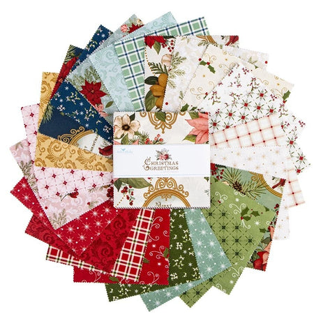 Christmas Greetings 5 inch charm pack 42 pieces Sandy Gervais Riley Blake Designs holiday