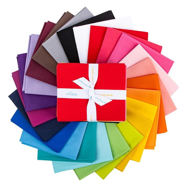 Confetti Cotton Riley Rainbow Fat Quarter Bundle showing all 24 solid color fat quarters